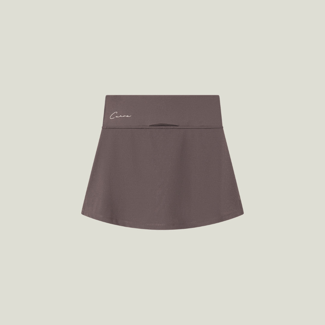 Cuera Oncourt Slim Tank Top & Skirt 2-in-1 in Dark Brown Bundle, flat lay front view