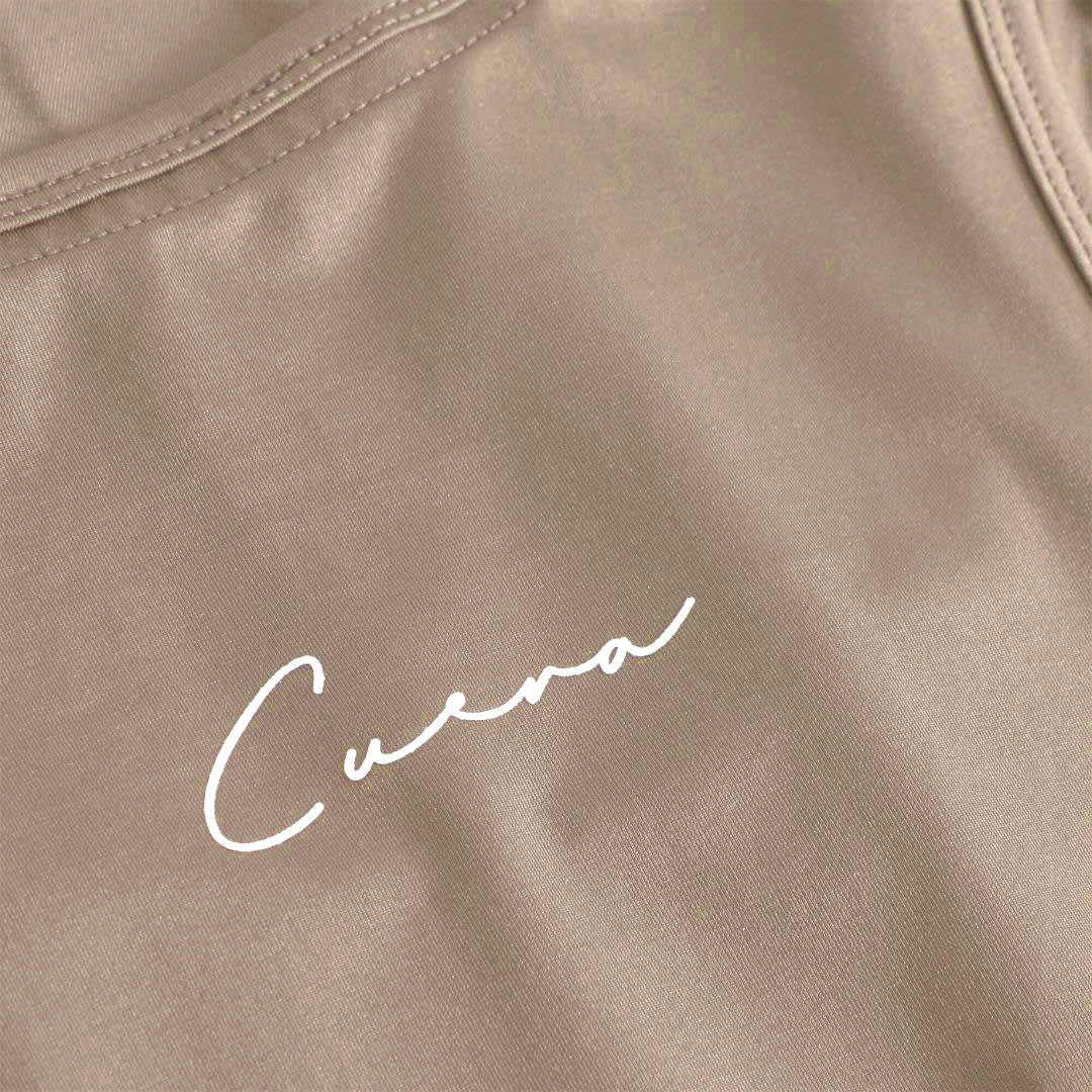 Cuera Oncourt Slim Tank Top in Walnut, logo print detail