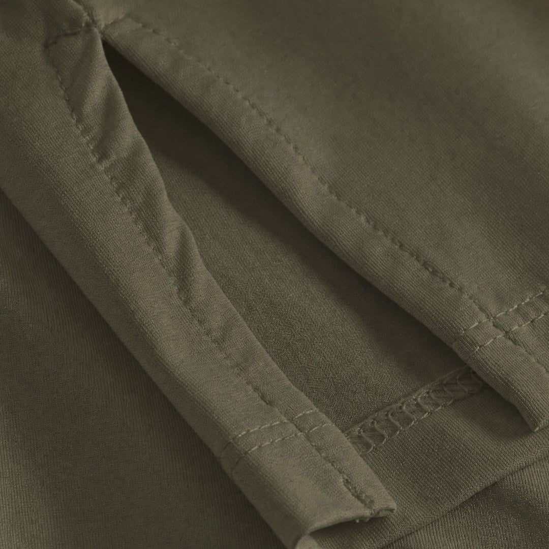 Cuera Oncourt Slit Top Light Weight in Army, neck label and care tag detail