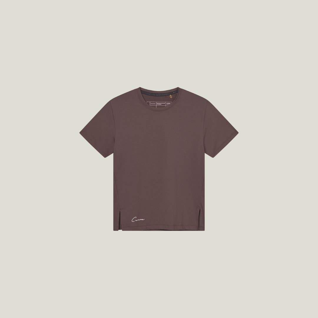 Cuera Oncourt Slit Top SS in Dark Brown, flat lay front view