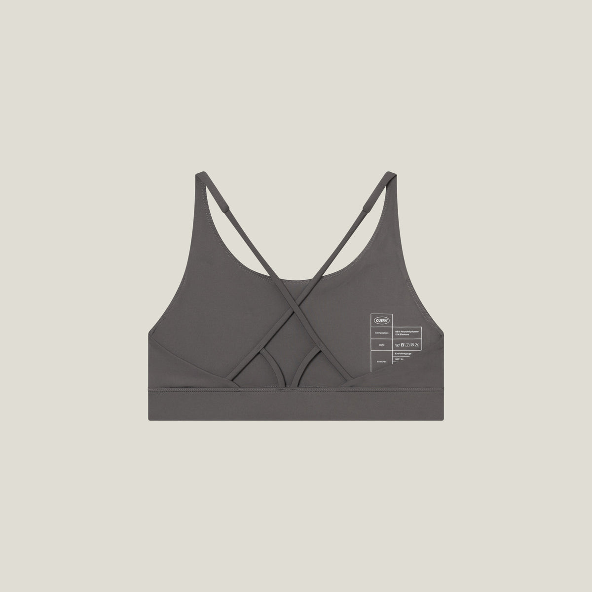 Cuera Oncourt Soft Bra Top in Dark Grey, flat lay back view