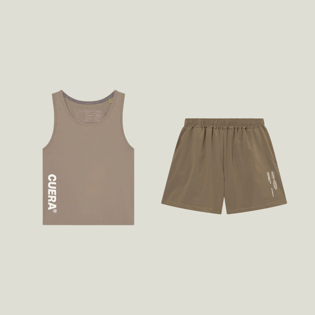 Cuera Oncourt Walnut Tank Top & Shorts, flat lay front view