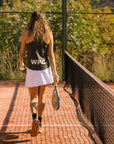 Model wearing Cuera Oncourt WPC Tank in Army, lifestyle action shot on the padel court