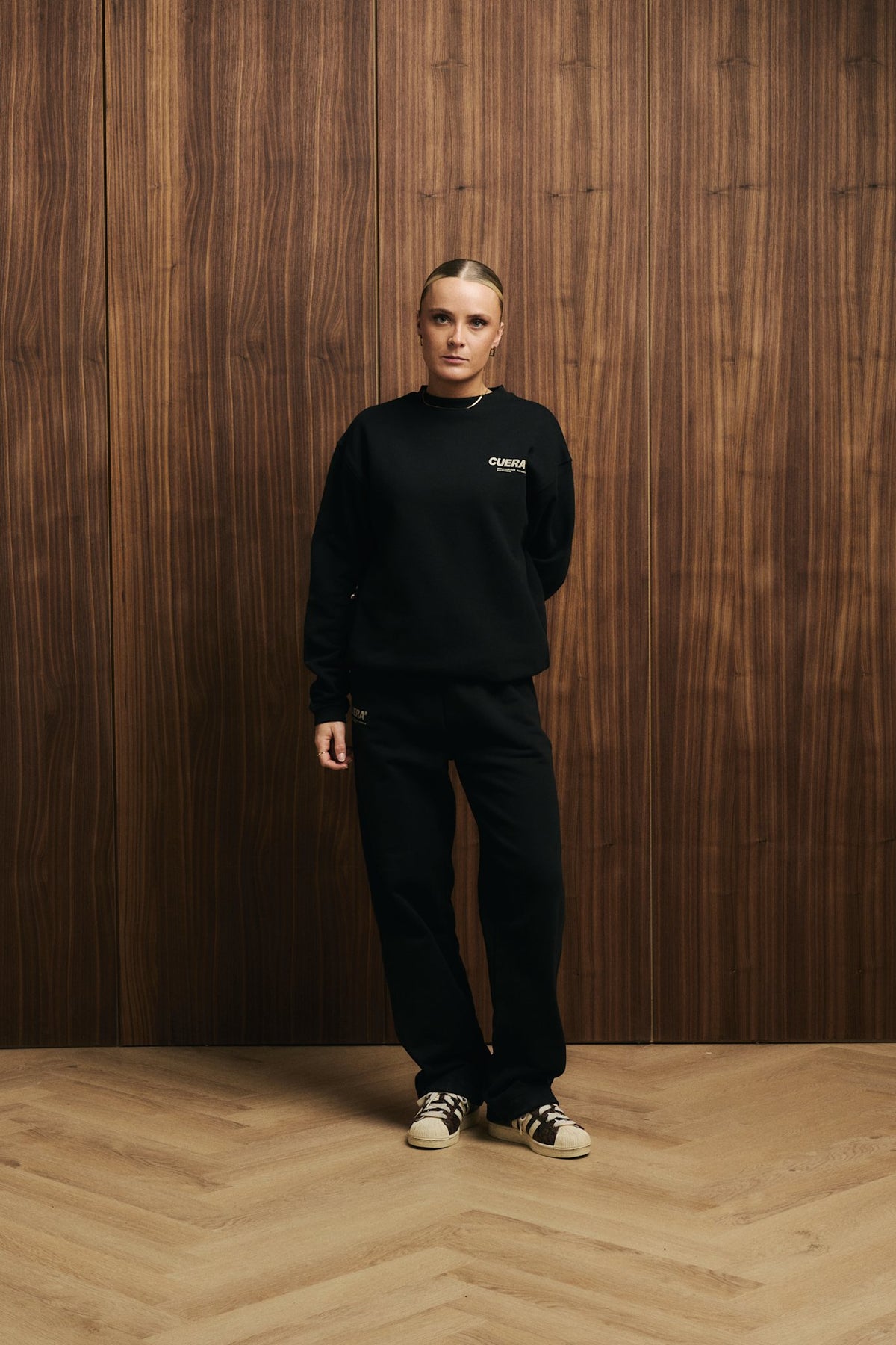 Cuera Offcourt Cuera Crew Neck Sweat in Black, flat lay back view