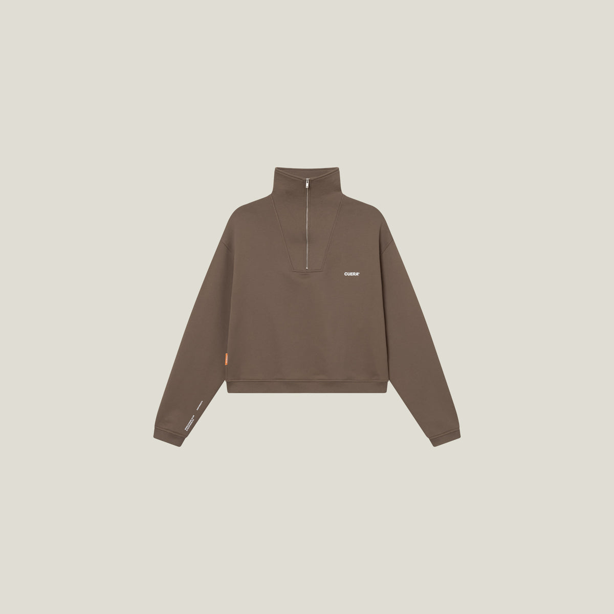 Cuera Offcourt Cuera Half Zip Sweat in Walnut, flat lay front view