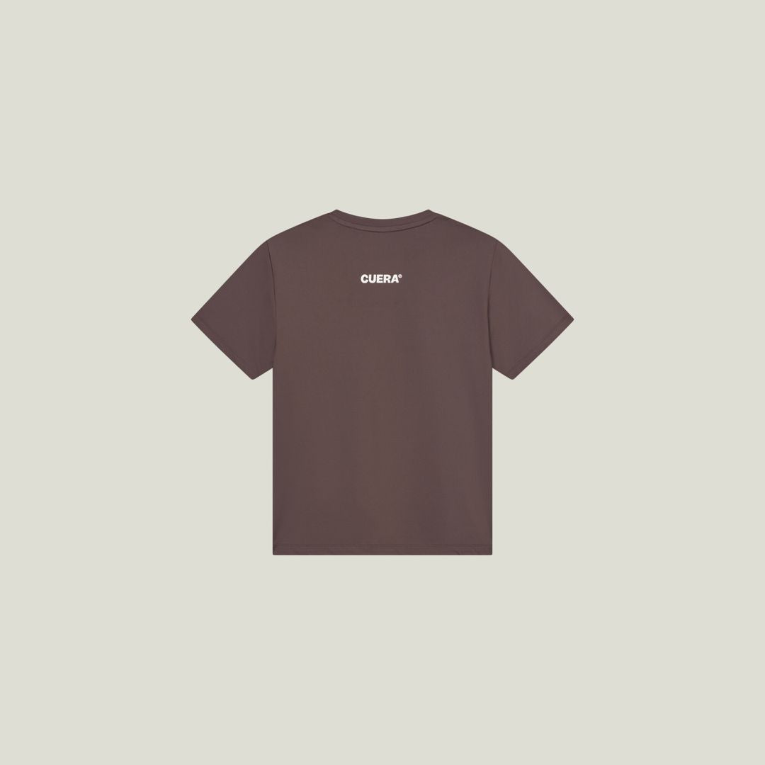 Cuera Slit Top SS & Active Globe Shorts in Dark Brown bundle, flat lay front view