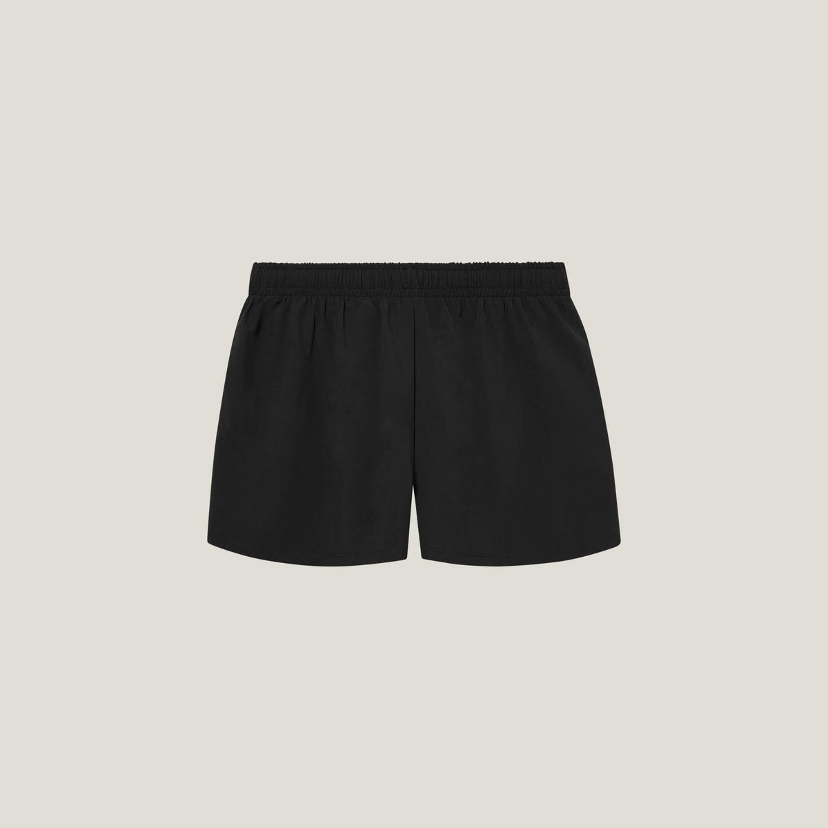 Cuera Women's Active Globe Shorts in Black, flat lay back view