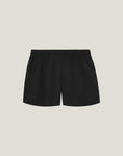 Cuera Women's Active Globe Shorts in Black, flat lay back view
