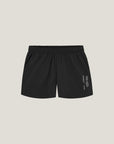 Cuera Women's Active Globe Shorts in Black, flat lay front view